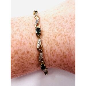Vintage Gold Vermeil Sterling Silver Blue Sapphire Accent Tennis Bracelet 7.5